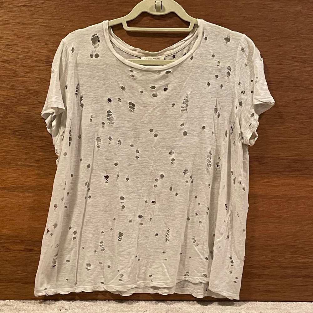 Forever 21 Distressed Short Sleeve Tee - off white